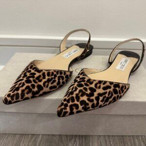 Jimmy Choo Thandi Leopard Calf Hair Flats Sz 38.5